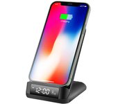 Despertador cargador inalámbrico sobremesa KSIX 15W, Tecnología Qi, Modos visualización, Temperatura ambiente, Negro