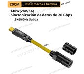 NNBILI 140W USB 3.2 20Gbps USB C to Type C ThunderBolt 3 Spring Retractable Cable PD3.1 5A USB-C Cord For MacBook Samsung Xiaomi