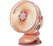Ventilador portátil pequeño con clip para escritorio, recargable, ajustable a 720°, con luces LED, funciona con pilas, mini ventilador personal USB para carrito de golf, oficina, exteriores, camping, color blanco.