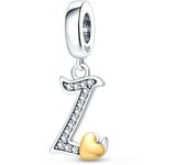 Fit Pandora 925 Original Bracelets 925 Silver Color 26 Gold Heart Zircon Letter Charms Beads DIY Creative Birthday Jewelry Gifts
