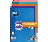Cuadernos Espiral Oxford Classic, Pack de 5, Formato Folio Cuadriculado, Tapas de Plástico, Colores Surtidos, 80 Hojas