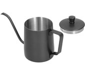 Cafetera de PTFE de 350 ml con tapa, cafetera de acero inoxidable 304 para uso doméstico o de oficina, color negro