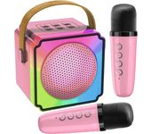 Máquinas de karaoke para niños con 2 micrófonos, altavoz Bluetooth portátil con luz LED de colores, cambio de voz, mini máquina