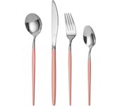 Mr.Spoon Juego 24 piezas Cubiertos, Acero inoxidable 18/0, Color Plateado, Mango rosa, Incluye cuchillo,tenedor,cuchara,cucharilla, Cubertería, Servicio para 6 Personas, Apto para lavavajillas. Ideas de regalo， Incluye bolsa de regalo.