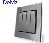 Delviz Toughened Glass Switch, Gray Crystal Panel 16A Wall Power Socket, AC 110V-250V 86mm*86mm, 1 Gang 2 Way Push Button Switch