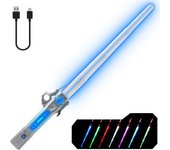 Kids Lightsaber - LED Color Changing Lightsaber Toy with 7 Colors and FX Sounds - Retractable Lightsaber for Halloween Costume Party, (2 Silver)