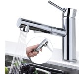Grifo mezclador para fregadero de cocina giratorio de 120° con rociador extraíble, 2 chorros, cromo a elegir en acero inoxidable duradero
