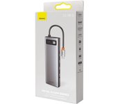 Baseus Hub Metal Gleam 11 en 1 | Carga Rápida PD 100W | HDMI 4K | VGA Full HD 60Hz | Ethernet RJ45 | Audio 3.5mm | SD/TF | Gris Espacial