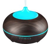 Difusor de aceite esencial de aromaterapia, Humidificador silencioso de niebla fría ultrasónico de grano de madera de 300ml, decoloración de lámparas LED de color y configuración de 4 temporizadores, apagado automático sin agua