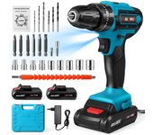 28V Taladro de Impacto Inalambrico Destornillador Eléctrico Taladro de Martillo Eléctrico Mini,Taladro de impacto inalámbrico, destornillador multifuncional, batería de litio recargable de alta potencia, velocidad de 1350rpm, 28V,Con 2 batería