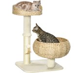 PawHut Rascador para gatos, 72 cm, árbol trepador con 2 camas para gatos, árbol para gatos con cojines, pelota de juego y columnas de sisal, árbol de juegos, rascador para gatos, beige + blanco crema