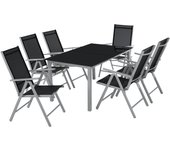 Tectake - Conjunto de sillas de aluminio 6+1  Estructura de mesa y sillas de aluminio de acero revestido en polvo  Tablero de mesa robusto de vidrio de seguridad  Sillas plegables, compactas y muy cómodas