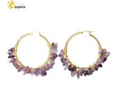 CSJA Luxury Natural Stone Hoop Earrings for Women Gold Color Wire Wrap Chip Bead Pink Crystal Earrings Fashion Jewelry 2022 H015