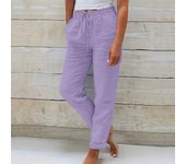 Women's Summer Elastic Waist Solid Color Cotton And Linen Wide Leg Loose Nine-point Pants Pants for Women Women’s Pants