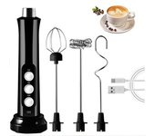 Batidor de leche y Café, Carga USB, minibatidor portátil, Espumador de leche, Negro
