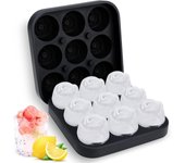 Bandeja de silicona para cubitos de hielo con tapa, fácil de liberar, 9 moldes para cubitos de hielo en forma de rosa, bandeja para congelador, molde para hacer bolas de hielo irrompibles para whisky y vino, color negro