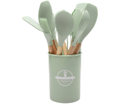 Utensilios de cocina de silicona con Mango de Madera, juego de ollas antiadherentes, Cubo de almacenamiento, 12 piezas