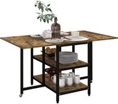HOMCOM Mesa de comedor plegable, mesa plegable con ruedas, mesa de cocina de 140 x 80 cm con 2 estantes para 2-6 personas, mesa de comedor, para KÜche, comedor, acero, rústico-marrón