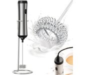 Espumador de Leche - Espumador de Leche Eléctrico Recargable de Acero Inoxide, 15-20s, Potente 19.000 RPM, Mini Espumador de Café para Latte, Capuchino, Chocolate Caliente, Negro