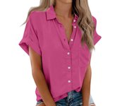Womens Short Sleeve Shirts Solid Color Casua Button Down Blouse Tops With Chest Pocket Tops for Women Womens Tops and Blouses