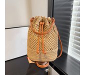 Ins Woven Straw Bucket Bag Women Summer Beach Crossbody Bag Ladies Retro Drawstring Travel Shoulder Bags for Vacation