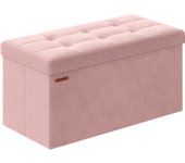 SONGMICS Puff Almacenaje, Baúl de Almacenaje Plegable, 38 x 76 x 38 cm, Taburete Reposapiés, Banco de Cubo, Soporta hasta 300 kg, para Sala de Estar, Dormitorio, Entrada, Gris Pizarra/Gris Paloma/Rosa Jalea/Blanco Crema