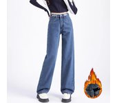 2024 Woman New Korean High Waist Velvet Jeans Girls Fashion Y2k Clothes Thicken Pants Female Blue Light Blue Gray Denim Trousers