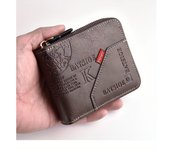 Cartera De Hombre Para Monedas Y Tarjetas Material PU Cremoso Estilo Casual Con Cierre De Cremallera Tamaño Compacto