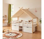Cama infantil Surnadal en forma de casita 90x200 cm pino - Blanco/Natural [en.casa]