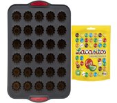 Pack repostería:LACASITOS DOYPACK PERSON 190G+Silitop" molde silicona 30 flautas negro rojo
