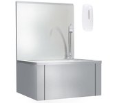 vidaXL Fregadero lavamanos con grifo y dispensador de jabón acero inox