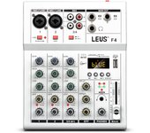LEUS F4 Mixing Console Audio Interface Bluetooth USB Record PC 48V Phantom Power Delay Repaeat Effect 4 Channels DJ Sound Mixer