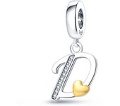 100% 925 Silver Small Pendant With Gold Lucky 26 Letters A-Z Design Charms Beads Fit 3mm Bracelets DIY Fine Jewelry Making