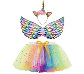 Girl Birthday Party Costumes Unicorn Horn Headband Cute Fairy Wing and Sparkle Tutu Skirt Set for Princess Cosplay Kids Outfits