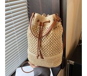Ins Woven Straw Bucket Bag Women Summer Beach Crossbody Bag Ladies Retro Drawstring Travel Shoulder Bags for Vacation