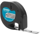 Dymo Letratag S0721730 - Cinta de Etiquetas Original para Rotuladora - Negro/Plata - Ancho 12mm X 4m