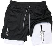 Print 2 in 1 Running Workout Shorts for Men Gym Performance Compression Shorts with Phone Pocket Towel Loop Athletic Activewear