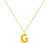 Peri'sBox Vintage Titanium Steel Exquisite Bubble Thick Letter Pendant Necklace for Women 18K Gold Plated Charm Fashion Necklace