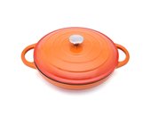 MAXWORK Cocotte redonda olla esmaltada de hierro fudido de Φ30, menor profunda, esmalte interior de alta calidad, olla antiadherente, fácil de limpiar, naranja