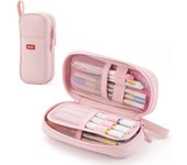 Estuche para lápices de gran capacidad, estuche duradero para bolígrafos con cremalleras, estuche estético portátil para adultos, color negro
