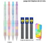 0.5/0.7mm Mechanical Pencil Set Anti Fatigue Colored Rubber Ring HB Lead Drafting Automatic Pencil For Office Writing,