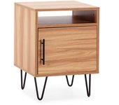 VS Venta-Stock Mesita de noche Alma 1 puerta color madera, pies metálicos