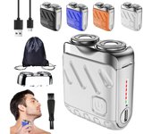 Afeitadora eléctrica portátil de doble anillo rotatorio, mini afeitadora eléctrica de doble cabezal (2025), cuchilla reemplazable, motor de alta velocidad, recargable por USB, fácil de limpiar, para viajes y uso diario (negra)