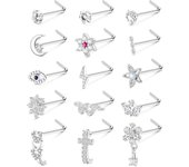 15 Piezas 20G Piercing Nariz para Mujer Hombre Arce Quirúrgico Nariz Piercing L/Tornillo En Forma de Nariz Anillo Serpiente Flor Plata Gold Nariz Piercing Joyería