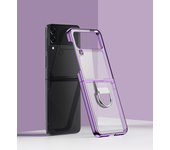 Transparent Plating Ring Case for Samsung Galaxy Z Flip 5 4 3 5G Cover Clear Hard PC Ring Buckle Shockproof Luxury  Phone Cases