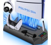 Soporte de refrigeración universal para consola PS5/Slim/Pro, base de ventilador, mango multifunción dos en uno, enchufe directo de carga con soporte para auriculares