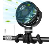 Ventilador portátil para cochecito, 8000 mAh, batería de larga duración de 27 horas, ventilador desmontable, 4 velocidades, rotación de 360°, recargable por USB.