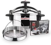 Magefesa Star Recta - Pack Exclusivo Olla Express Tradicional + Cestillo + Libro de Recetas, Acero Inoxidable 18/10, Apta para Inducción