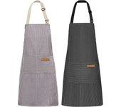Delantales de cocina de 2 piezas, mezcla de algodón y poliéster, delantales con pechera ajustables con 2 bolsillos para mujeres, hombres, chef