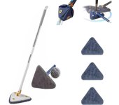 Trapeador de limpieza ajustable y giratorio de 360°, trapeador triangular, trapeador de pared para limpiar paredes, trapeador de microfibra con escurridor automático para paredes y techos (azul)